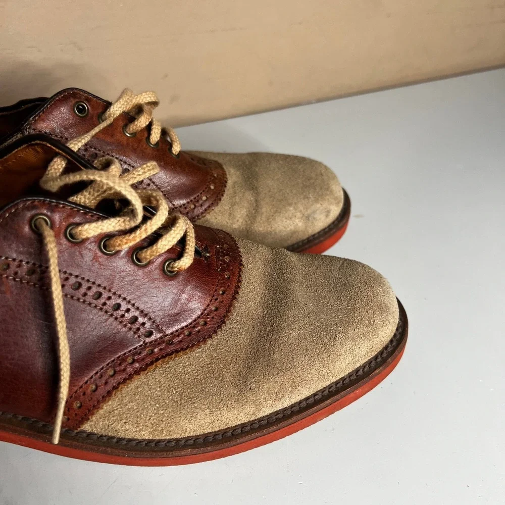Walk-Over Vintage Saddle Shoes Mens 9 Brown Leather Tan Suede Red Brick Sole